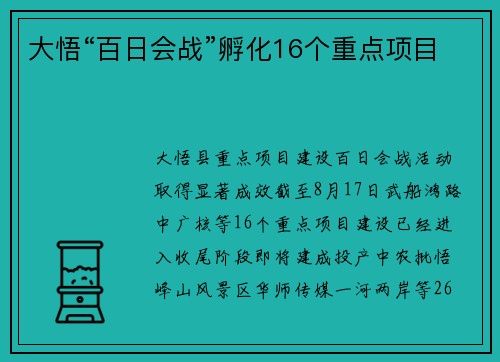 大悟“百日会战”孵化16个重点项目