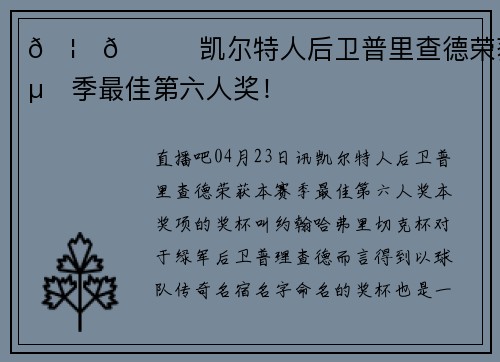 🦆👑凯尔特人后卫普里查德荣获本赛季最佳第六人奖！